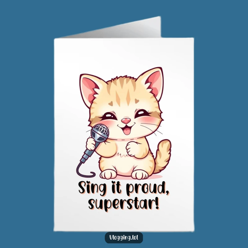 Free Printable Giggling Kitten Congrats Card - Funny Downloadable Microphone Gift!