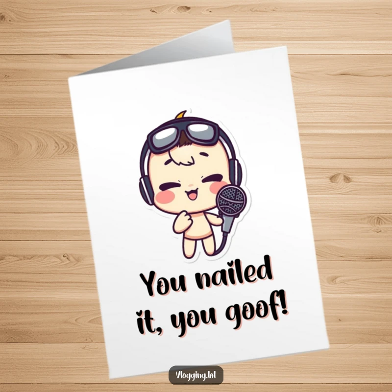 Funny Free Printable Congratulations Card: Character with a Goofy Expression Singing into a Microphone in Celebration