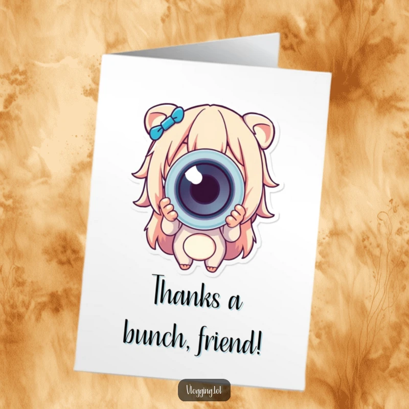 Funny Free Printable Thank You Card: A smiling character holds out a pretty, colorful gift to show thanks.