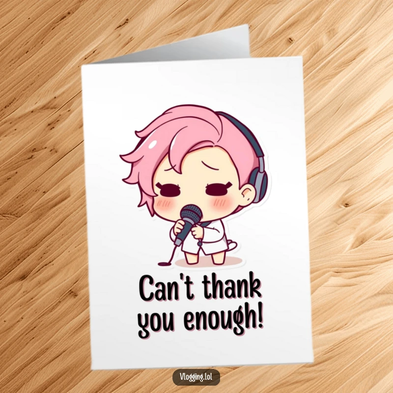 Funny Free Printable Thank You Card: Surprised character accidentally drops a microphone, symbolizing overwhelming thanks and shock.