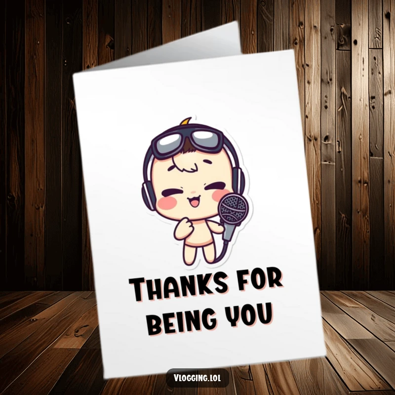 Funny Free Printable Thank You Card: Character Pulling a Hilarious Face into a Microphone, Expressing Gratitude with Humor