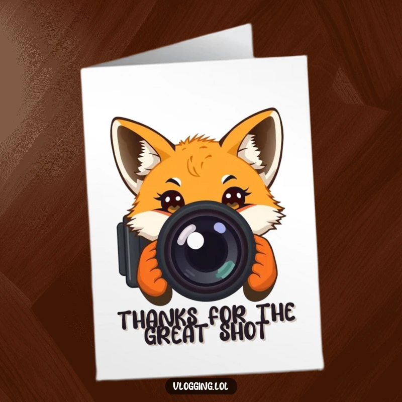 Funny Free Printable Thank You Card: Curious fox with big eyes peeking into the camera, a unique way to say thank you.