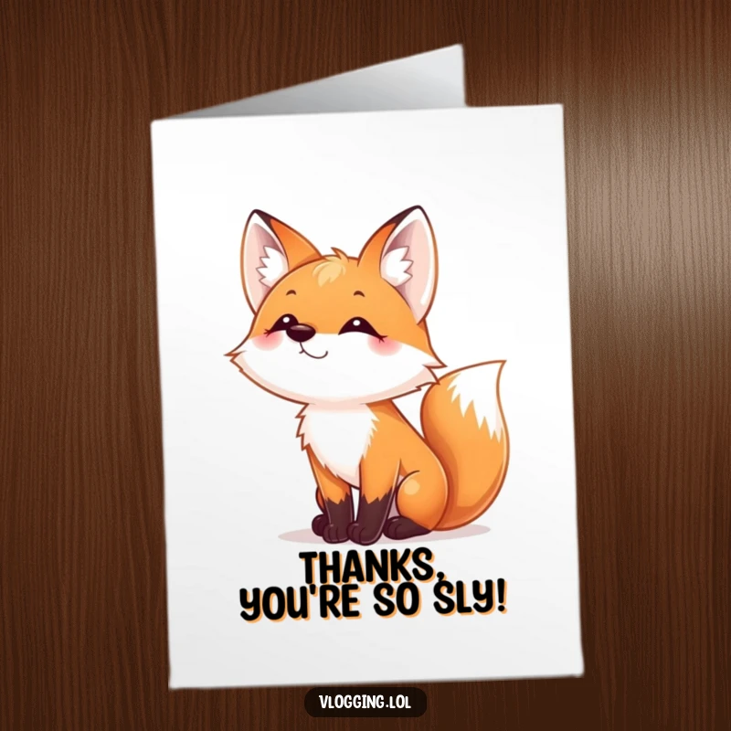Funny Free Printable Thank You Card: A playful fox wiggling its nose charmingly, conveying sincere thanks with a hint of mischief.
