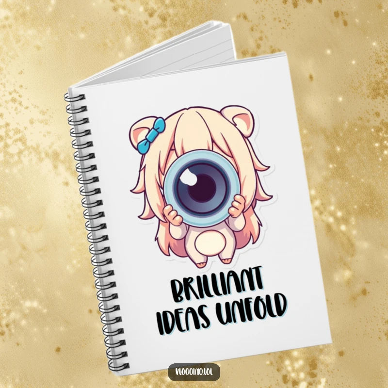 Funny notebook cover features a cheerful character happily presenting a bright, colorful object, perfect for journaling and notes.