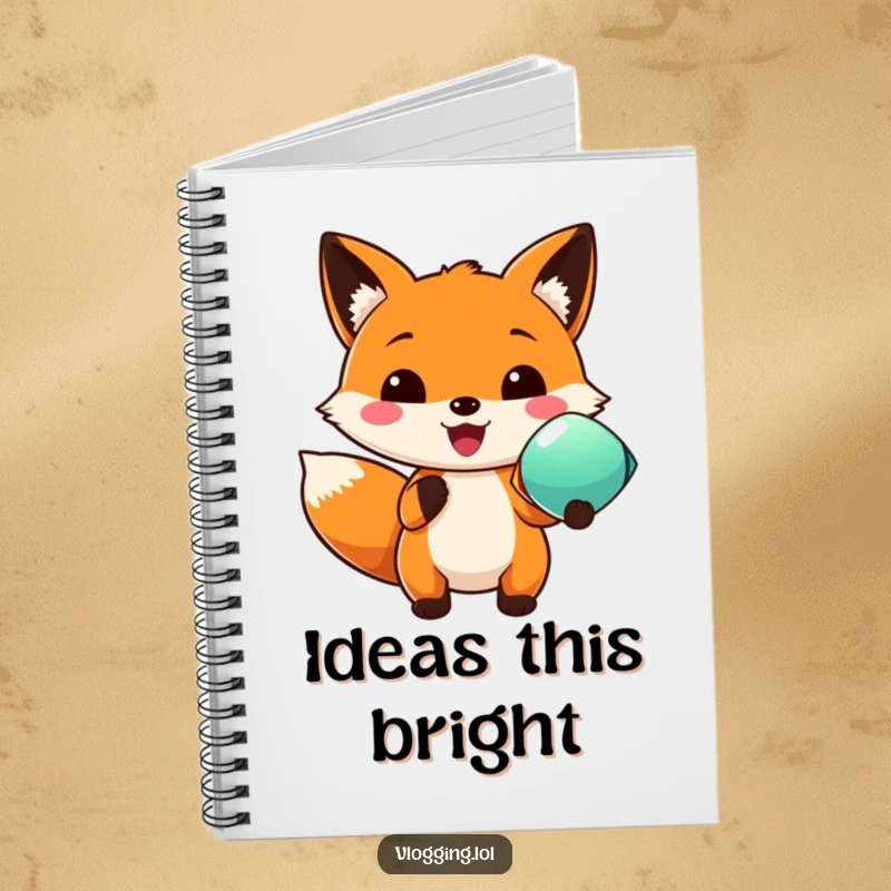 Funny notebook with a cheerful fox excitedly presenting a bright, colorful object, ideal for capturing thoughts and ideas.
