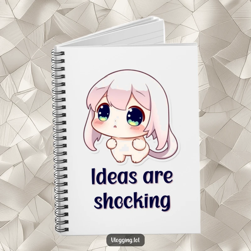 Funny notebook cover showing a curious character with a surprised expression while looking intently at their screen.