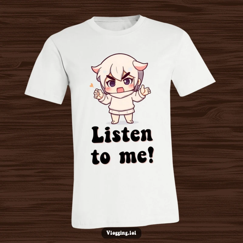 Funny t-shirt depicting a determined character speaking emphatically with gestures, symbolizing strong opinions and charisma.