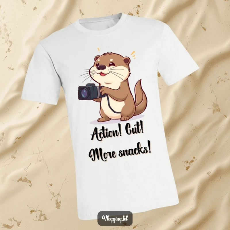 Funny T-shirt showcasing a hyper-dramatic otter director, flailing arms, and intense focus on filming a scene.