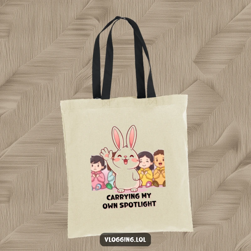 Funny Tote Bag: A cheerful rabbit waving energetically, perfect for carrying goods with a dose of happiness, a great funny gift.