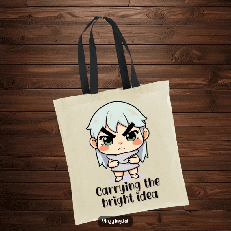 Funny tote bag showcasing a determined creator seriously adjusting studio lighting, ideal for carrying art supplies or daily essentials with a humorous touch.