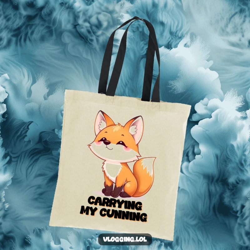 Funny Fox Gamer Tote Bag: A playful fox wiggles its nose at the camera, radiating charm and cuteness.