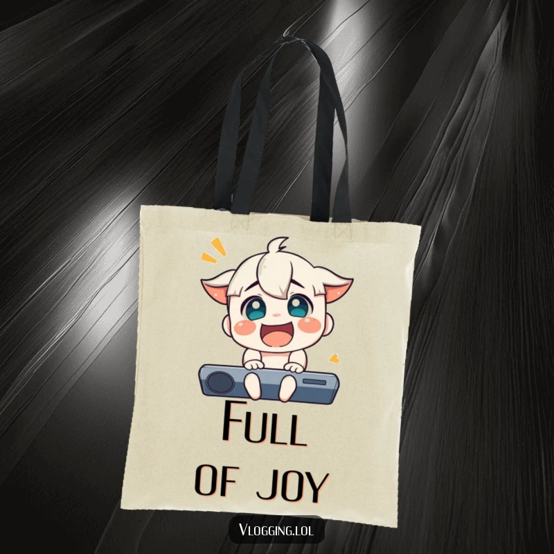 Funny tote bag showcasing a character with an ecstatic, exaggerated joyful reaction, ideal for carrying essentials with a smile.